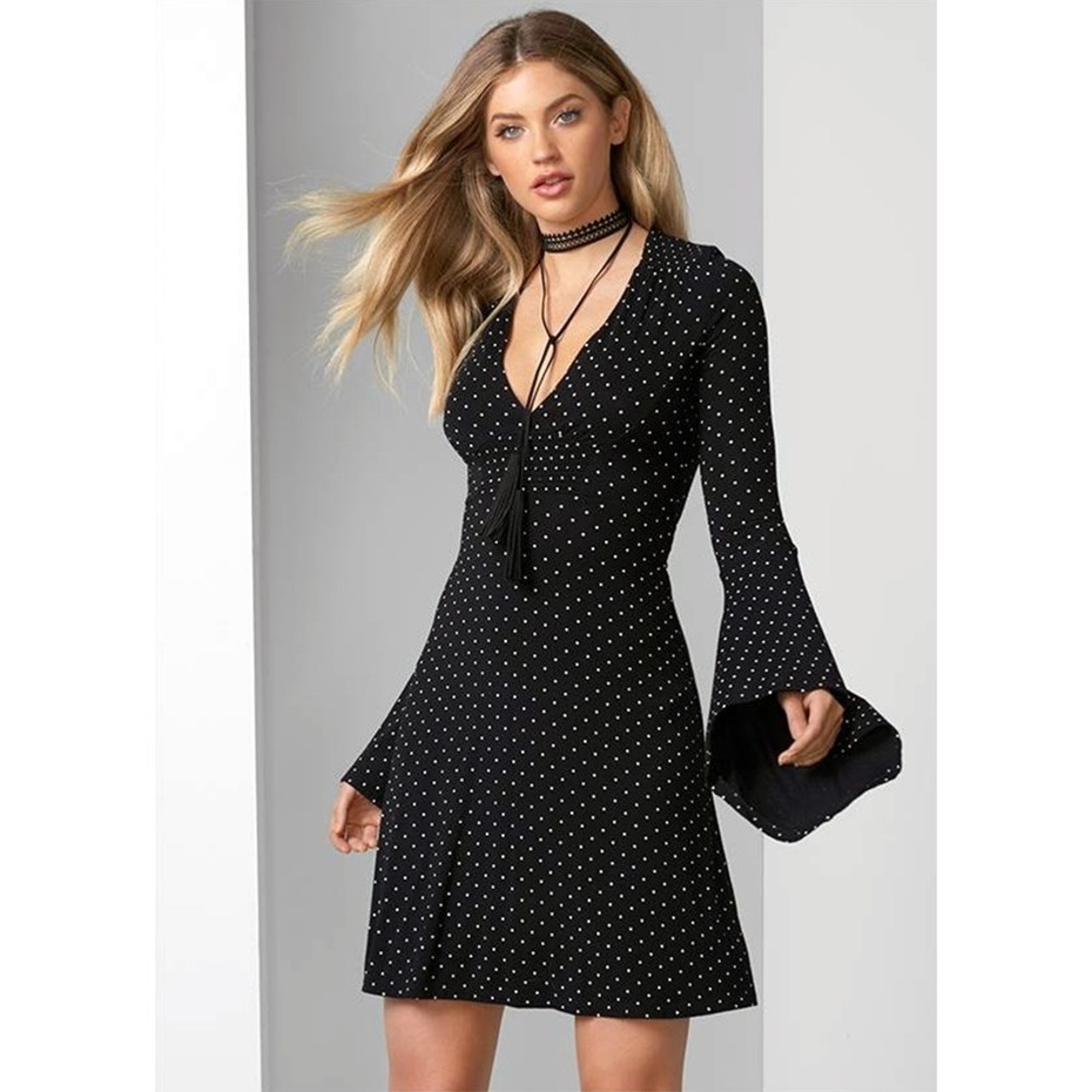 Venus Black whimsigoth witchy Polka Dot Mini Dress Sz M